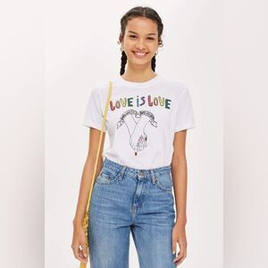 Love is Love T-Shirt Graphic Rainbow Top Hands Sz 4 Small